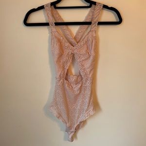 Aerie Baby Pink Lace Cross back Bodysuit